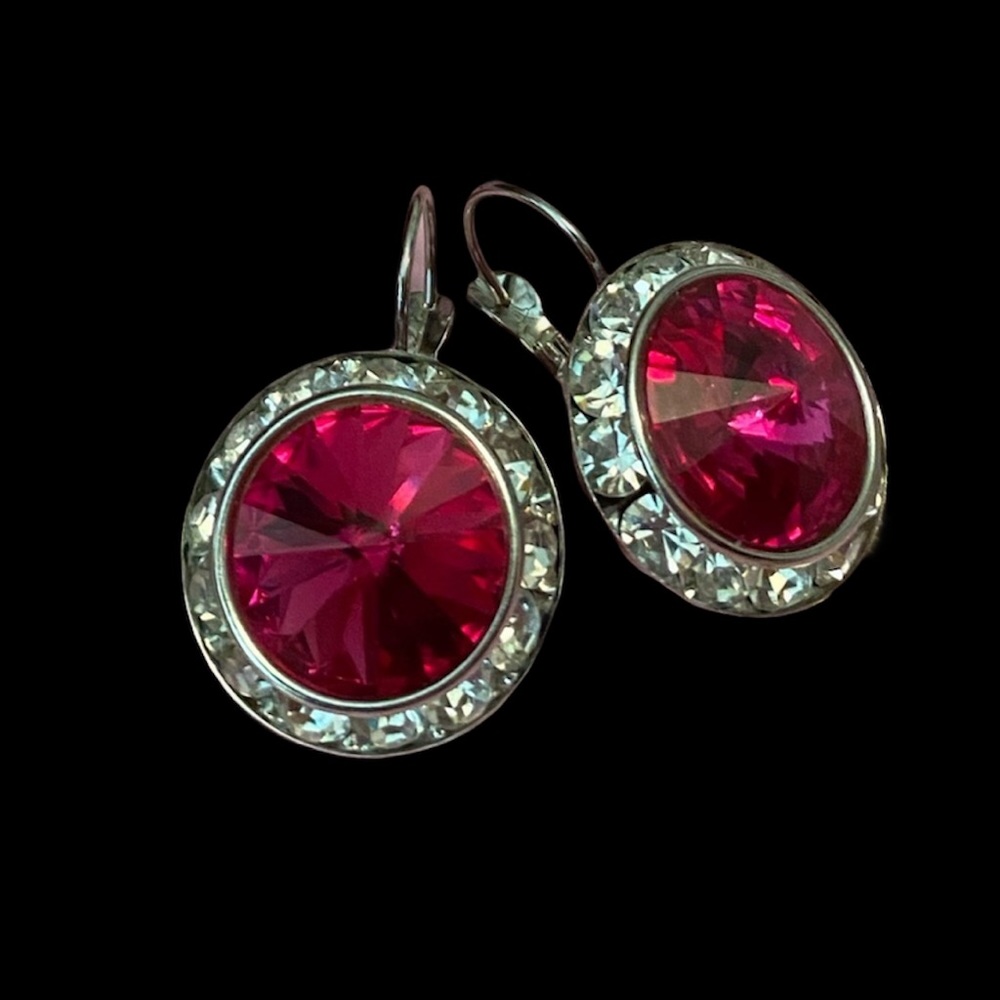 Fuschia Swarovski Crystal Earrings - Handmade